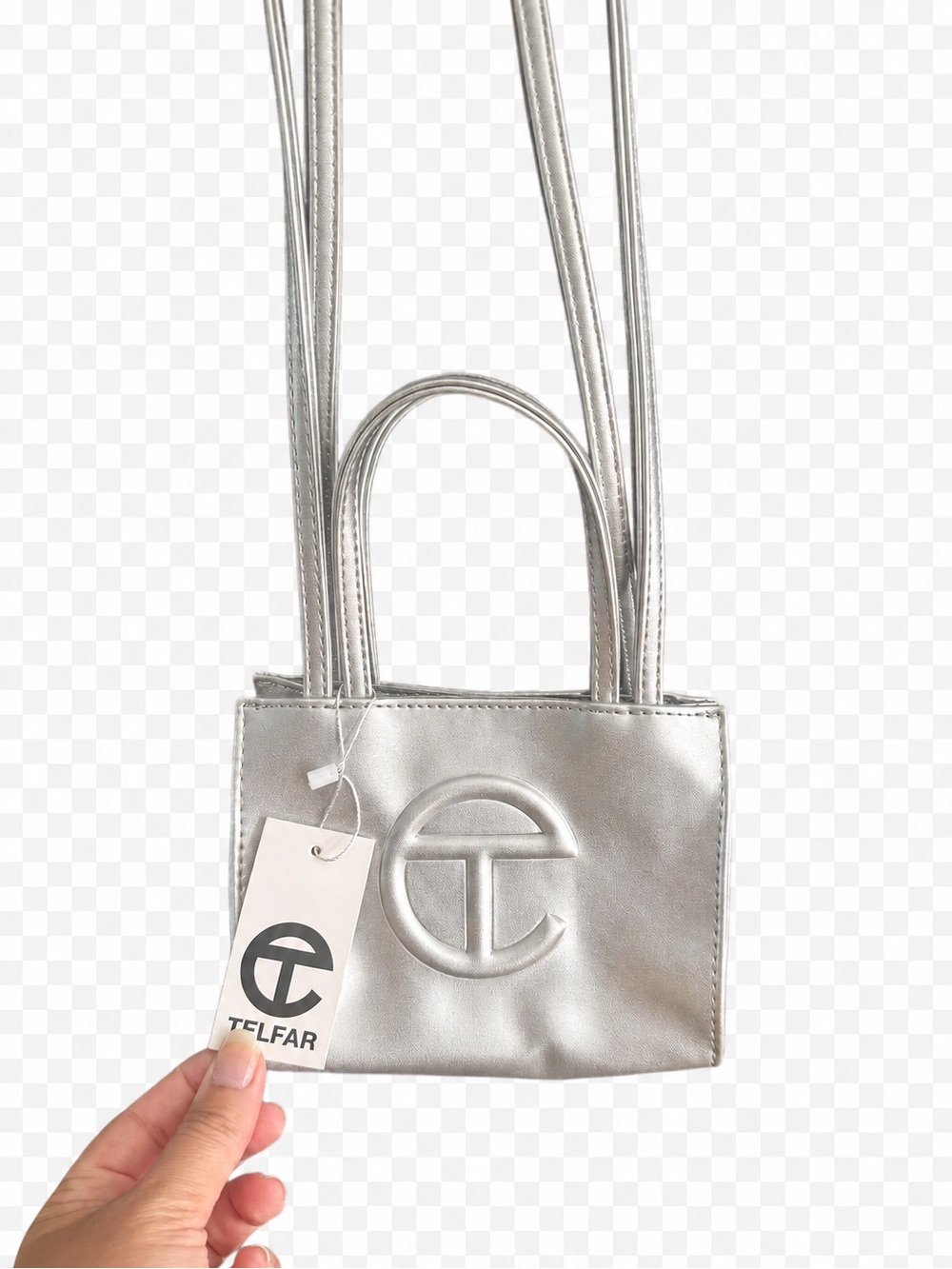 Telfar Metallic Silver Mini Shopping Bag